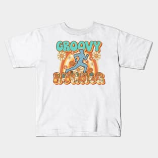 Groovy Runner retro quote  gift for running Vintage floral pattern Kids T-Shirt